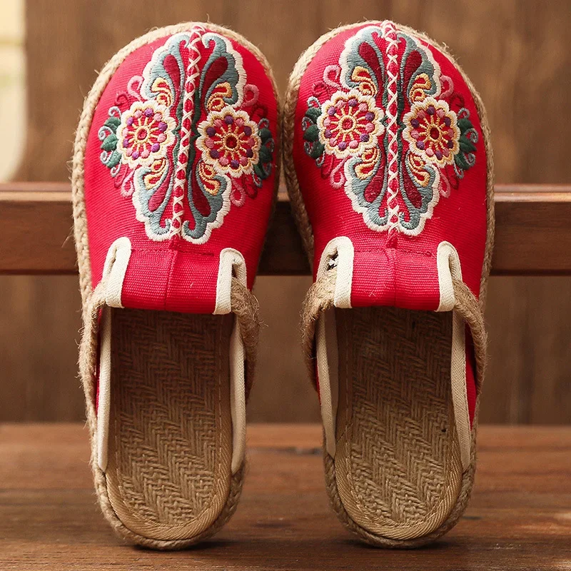Women'S Shoes Vegan - 2025 damskie dorywczo lniane ręcznie haftowane