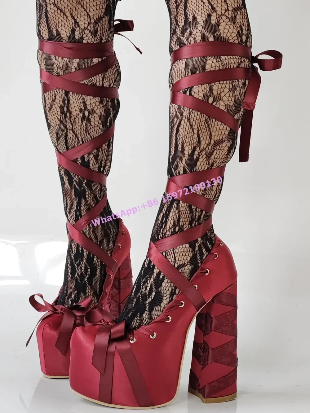 Ribbon Tie Heel - Czerwona satynowa wstążka Czółenka na platformie