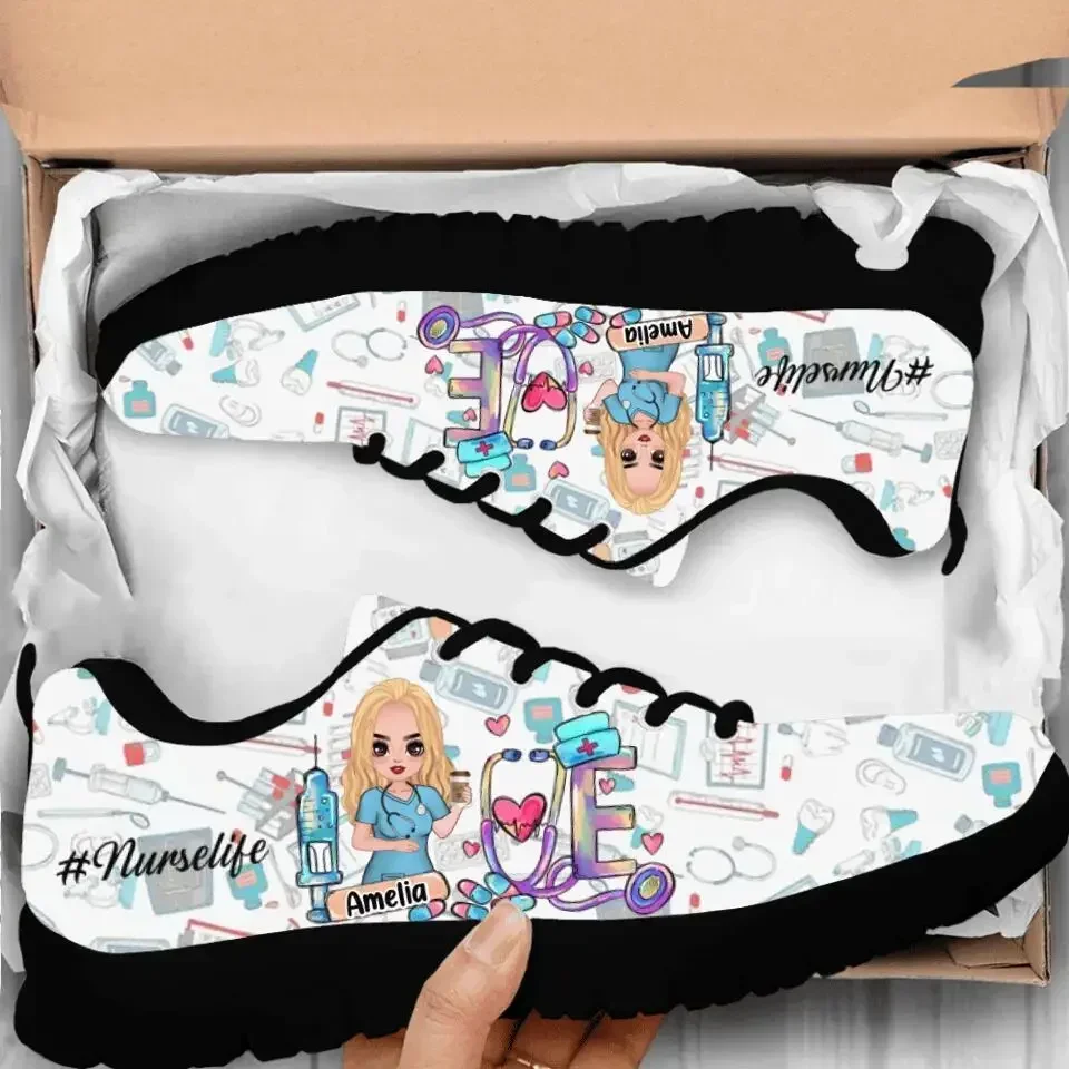 Women'S Shoes Nursing - Urocze Pielęgniarskie Baleriny Damskie Sznurowane Siateczkowe