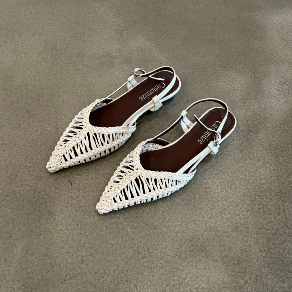 Slip On Mule Flat - Szpiczaste, tkane sandały w stylu rzymskim