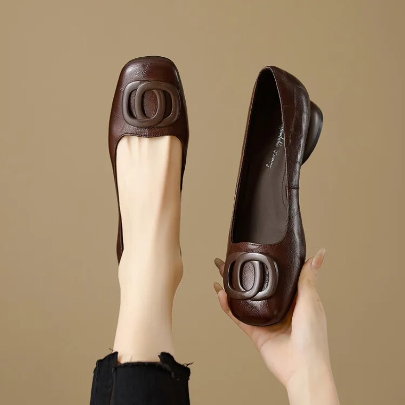 Women'S Shoes Round Toe - Francuskie czółenka damskie, skórzane buty dla