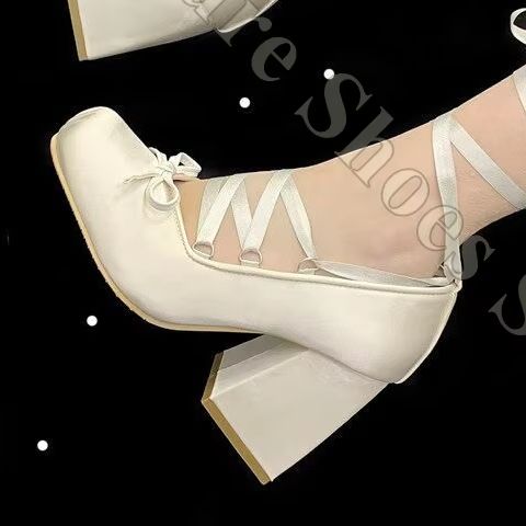 Ribbon Tie Heel - Damskie baleriny Y2K z satynową wstążką,