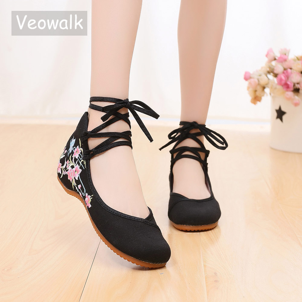 Women'S Shoes Vegan - Veowalk pasek na kostkę damskie płócienne