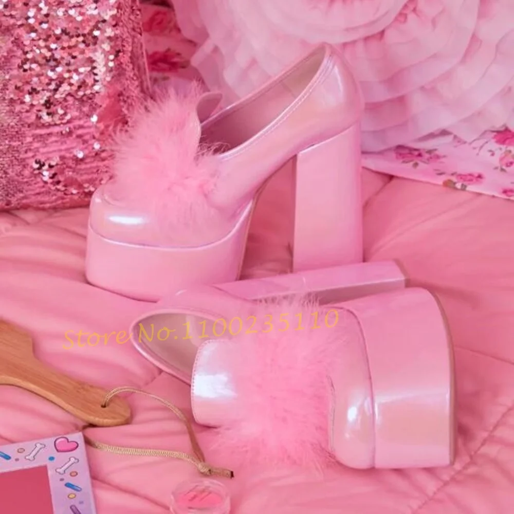 Women'S Shoes Vegan - Różowe Pom platformy buty wsuwane damskie