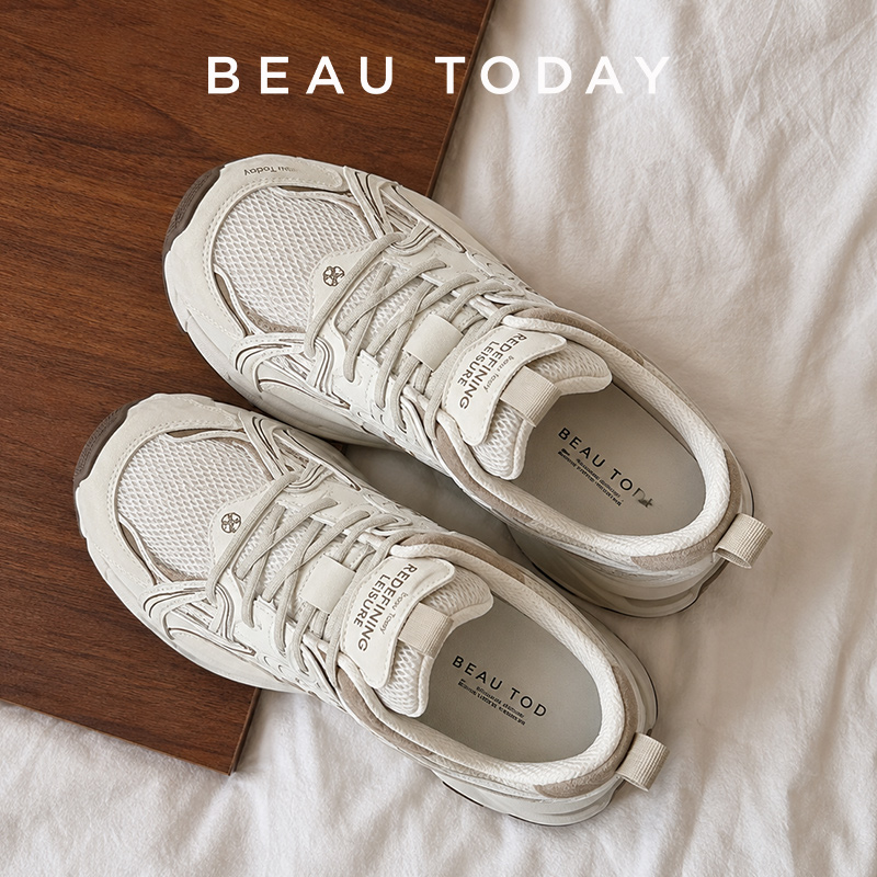 Women Shoes Store - BEAUTODAY Grube Sneakersy Damskie Skóra Dwojskólna