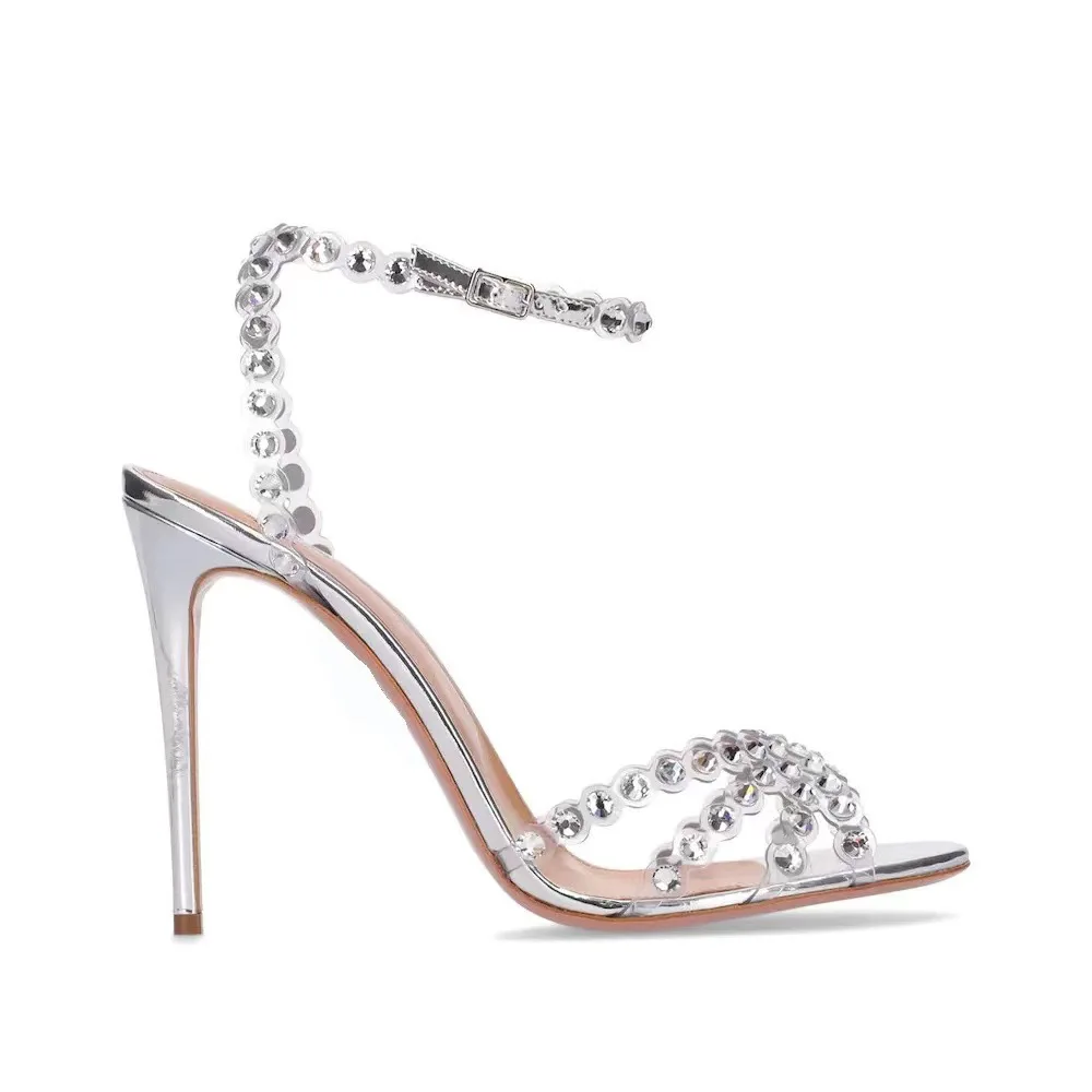 Platform Mule Heel - Eleganckie srebrne sandały na platformie plus