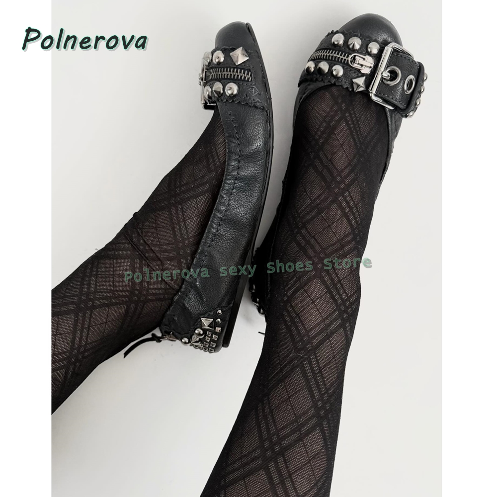Women'S Shoes Round Toe - Buty Mary Jane z nitowaną klamrą,