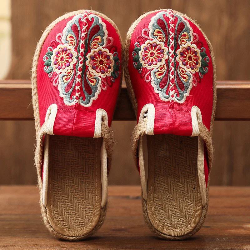 Women'S Shoes Vegan - 2024 damskie dorywczo lniane ręcznie haftowane