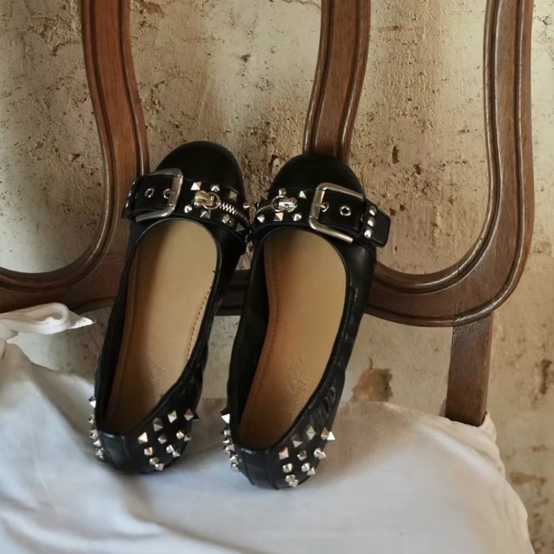 Women'S Shoes Round Toe - Damskie skórzane buty Mary Jane z