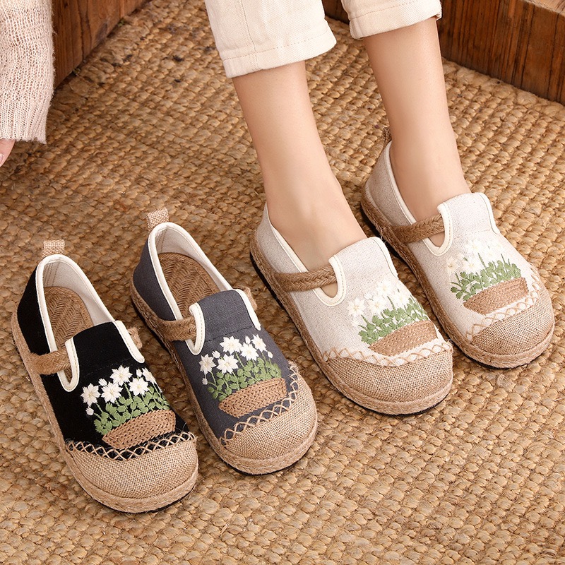 Women'S Shoes Vegan - Veowalk kwiaty haftowane kobiety ręcznie płótno