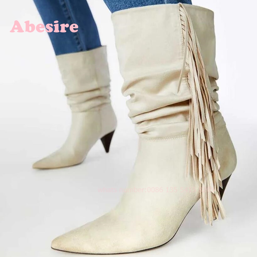 White Cone Heel Fringe Shoes V – Women'S Shoes Vegan recenzja i cena